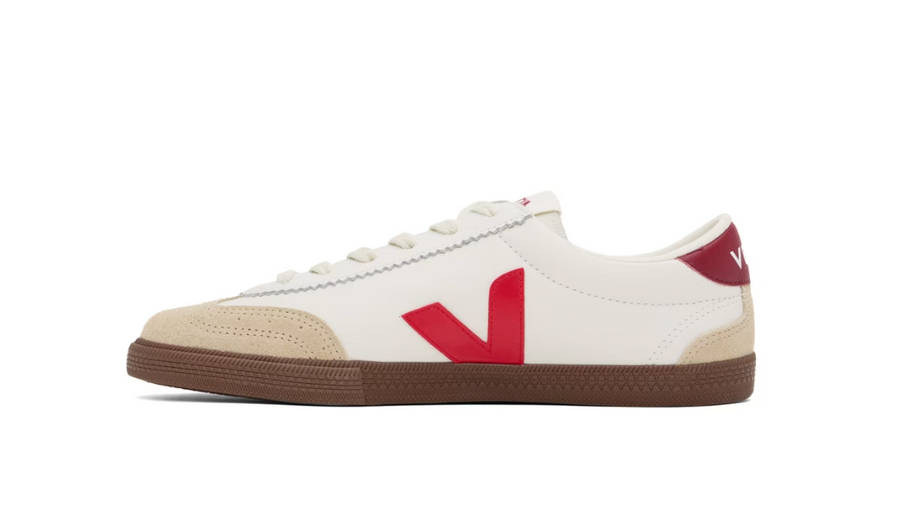 VEJA Volley Panelled Leather White Red Women's