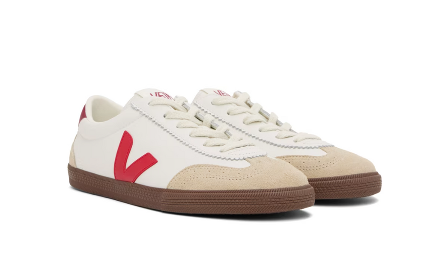 VEJA Volley Panelled Leather White Red Women's