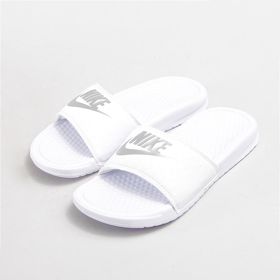 Nike Benassi JDI Sandals White Metallic Silver Women's - Pimp Kicks