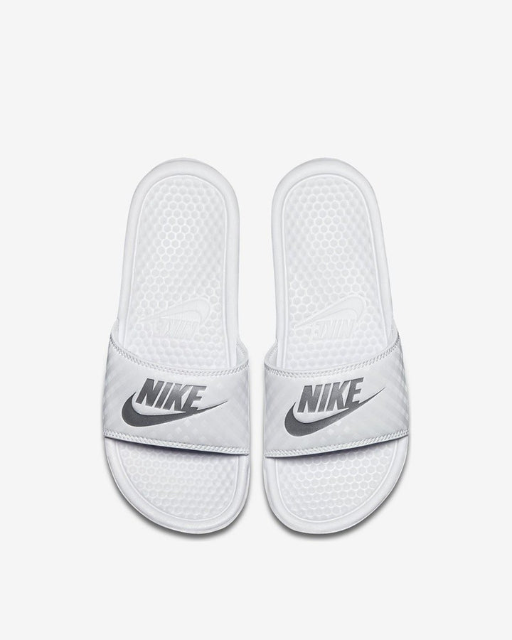 Nike Benassi JDI Sandals White Metallic Silver Women's - Pimp Kicks
