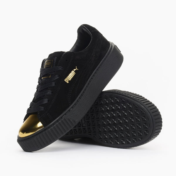 Puma Suede Platform Metallic Gold Black Women's - Pimp Kicks