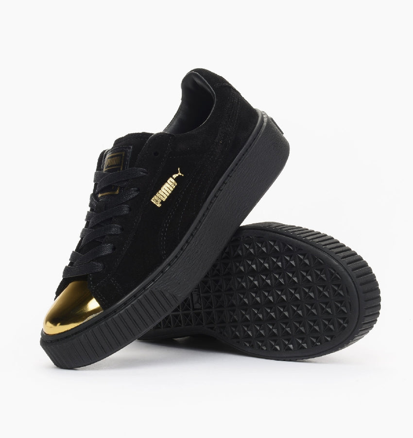 Puma Suede Platform Metallic Gold Black Women's - Pimp Kicks