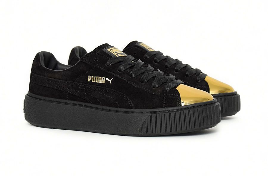 Puma Suede Platform Metallic Gold Black Women's - Pimp Kicks